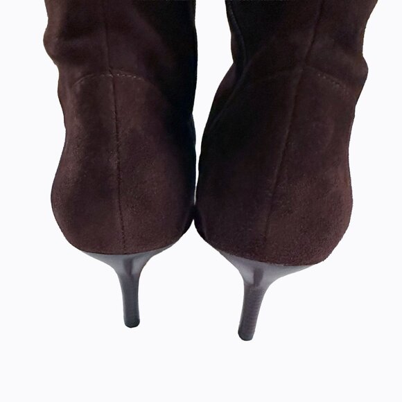 Via Spiga Vero Cuoio Suede Leather Tall Boot 8M Kitten Heel Chocolate Brown Y2K - Picture 8 of 11